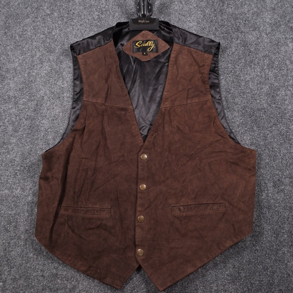 Scully Suede Leather Vest Mens Large Brown Western Snap Button Lined